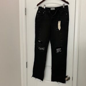 Women's Black Distressed Straight Leg Jeans brand new!
